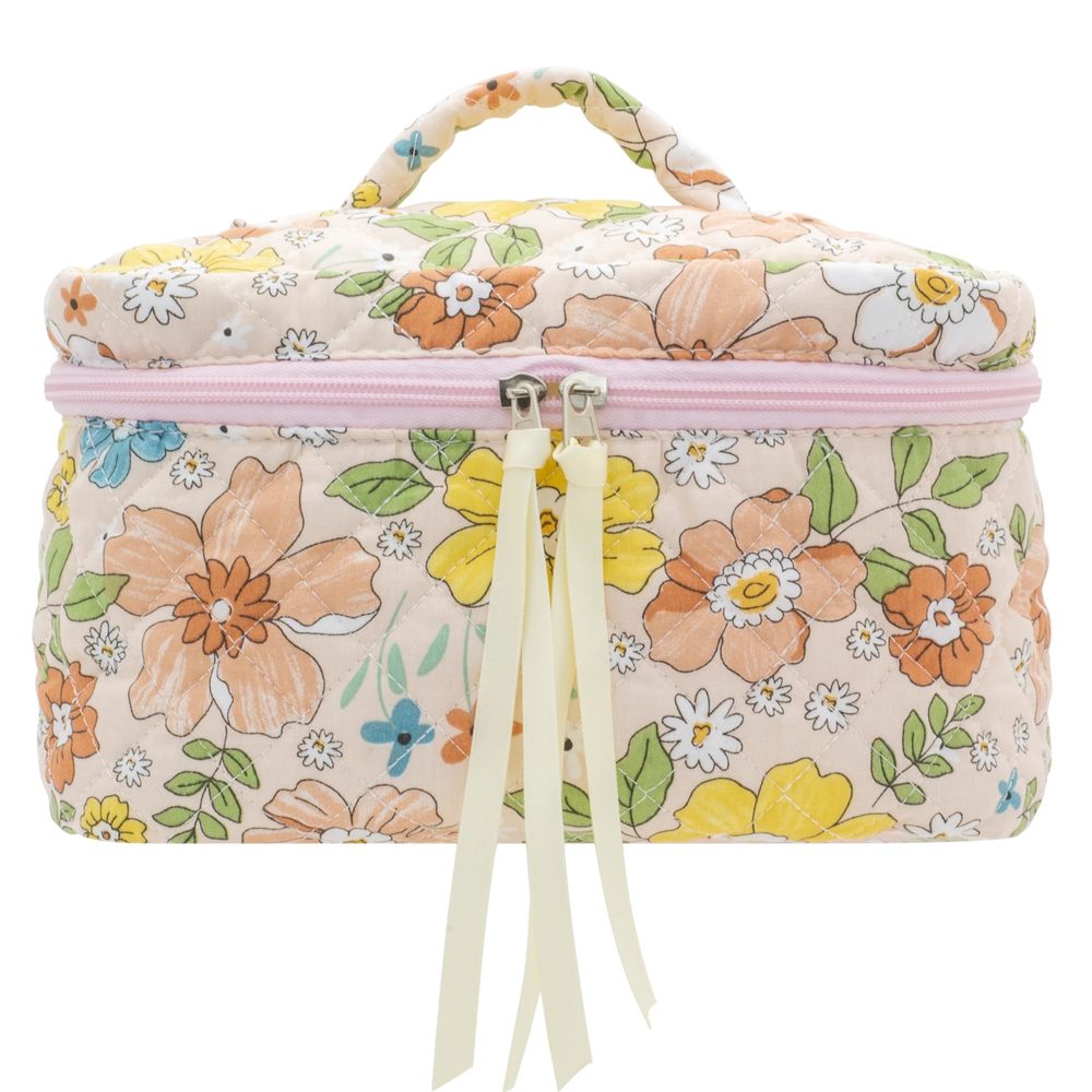 Cotton Makeup Bag For Women Large Quilted Travel Cosmetic Case Girls' Make Up🤎